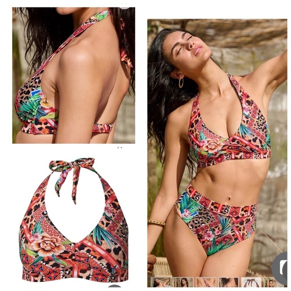 Venus Heavenly Halter Top Bikini Set Mid Rise Bottom Red Size Medium 8 NWT - Picture 1 of 12